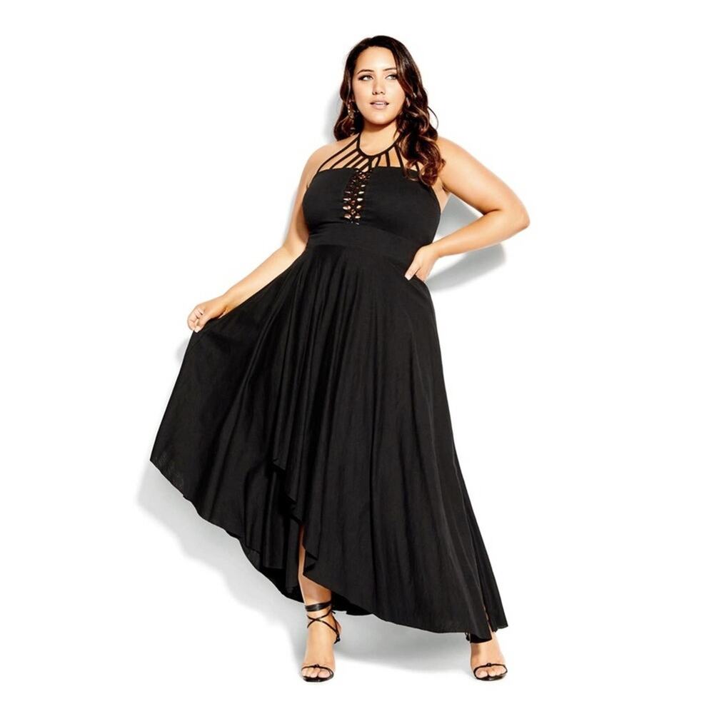 City Chic Black Plait Detail Maxi Dress Sz.XXL(24) NWT